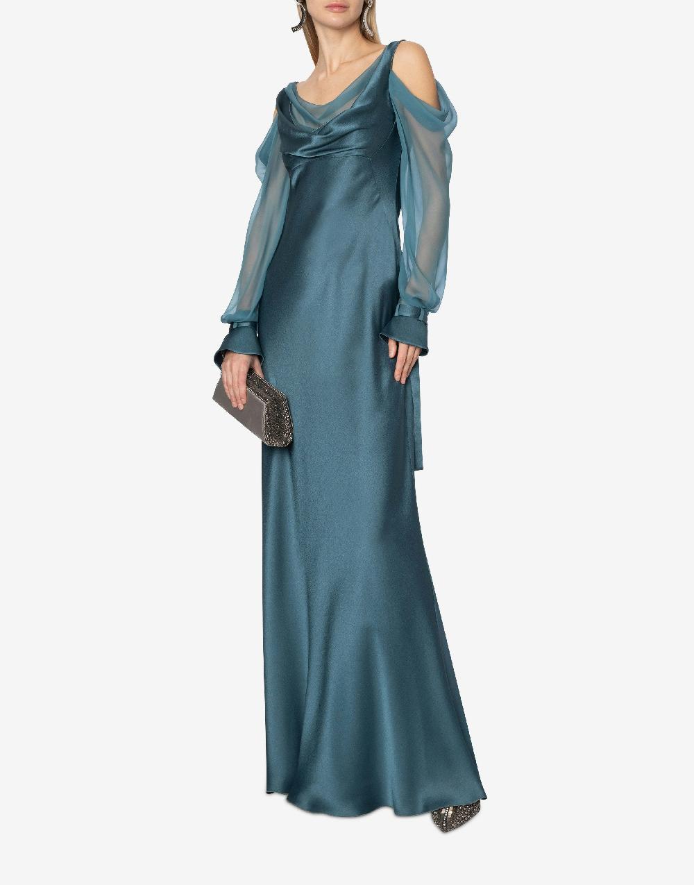Alberta Ferretti Abito in raso con maniche in chiffon Online