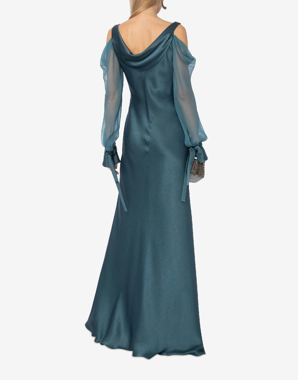 Alberta Ferretti Abito in raso con maniche in chiffon Online