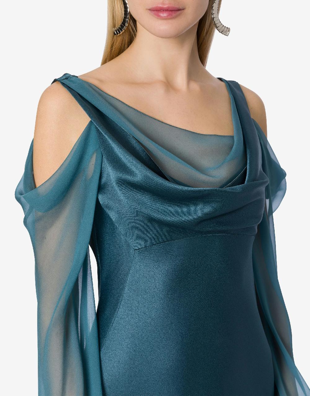 Alberta Ferretti Abito in raso con maniche in chiffon Online