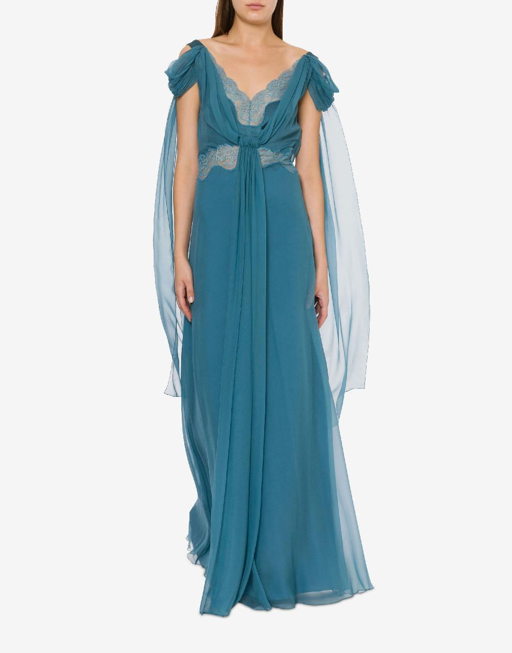 Alberta Ferretti Abito in chiffon con pizzo e drappi Outlet