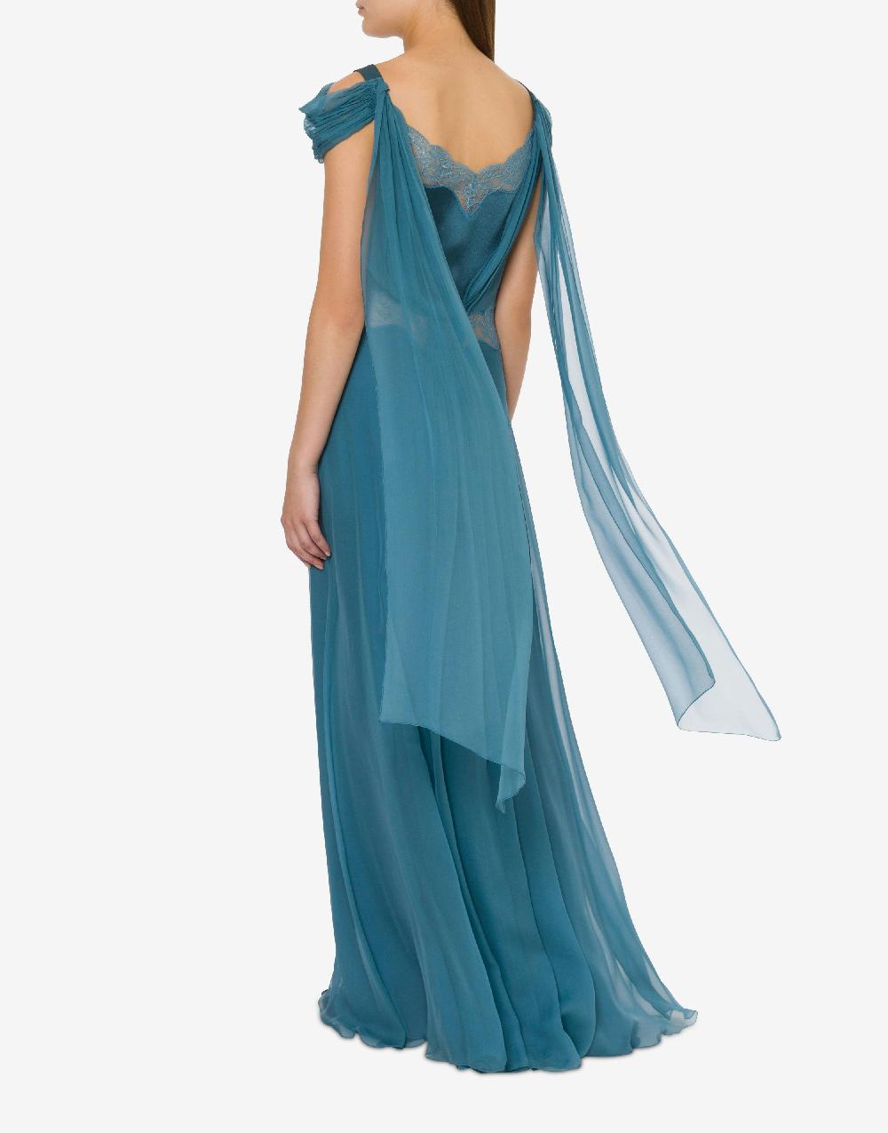 Alberta Ferretti Abito in chiffon con pizzo e drappi Outlet