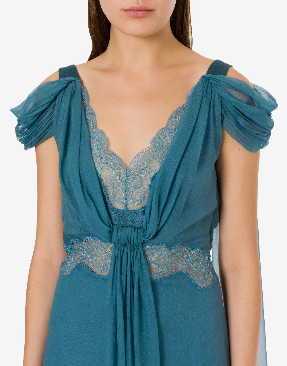 Alberta Ferretti Abito in chiffon con pizzo e drappi Outlet