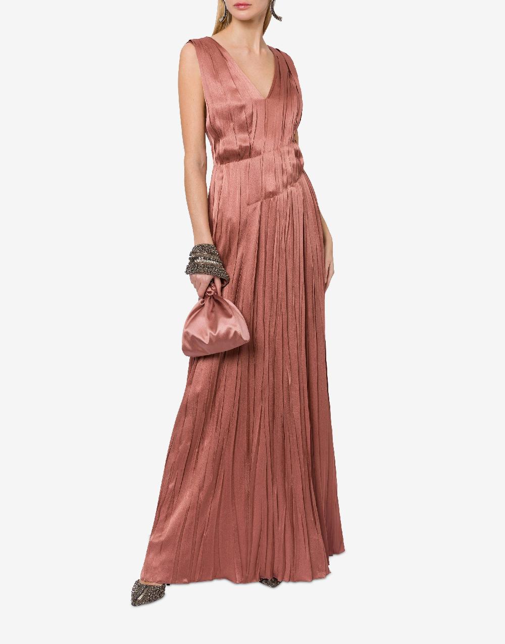 Alberta Ferretti Abito lungo in raso con plissé In Vendita