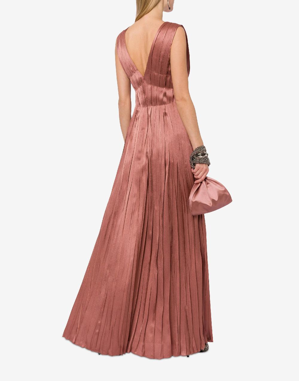 Alberta Ferretti Abito lungo in raso con plissé In Vendita