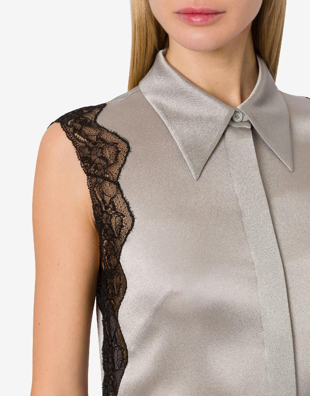 Alberta Ferretti Top camicia in raso con pizzo Pezzi Unici
