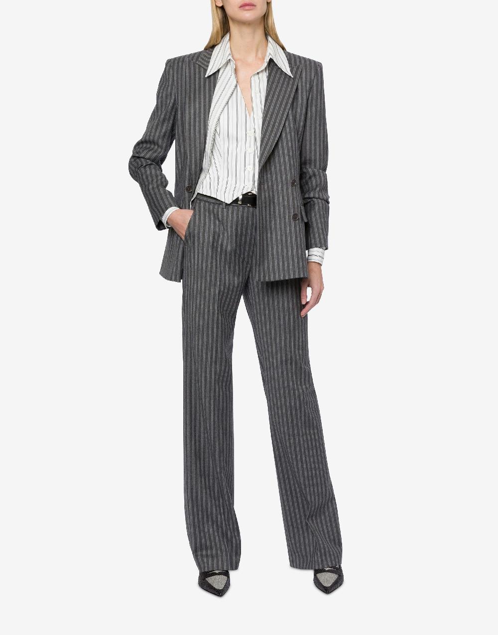 Alberta Ferretti Giacca doppiopetto in flanella rigata stretch Vendita Calda