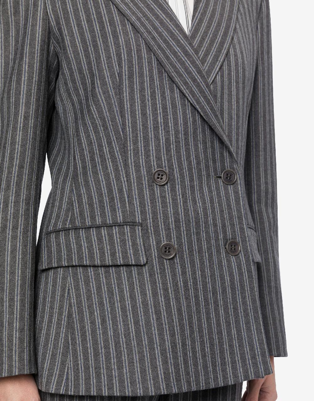Alberta Ferretti Giacca doppiopetto in flanella rigata stretch Vendita Calda