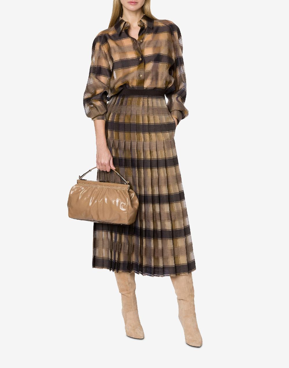 Alberta Ferretti Gonna a pieghe in organza check lana seta In Saldo