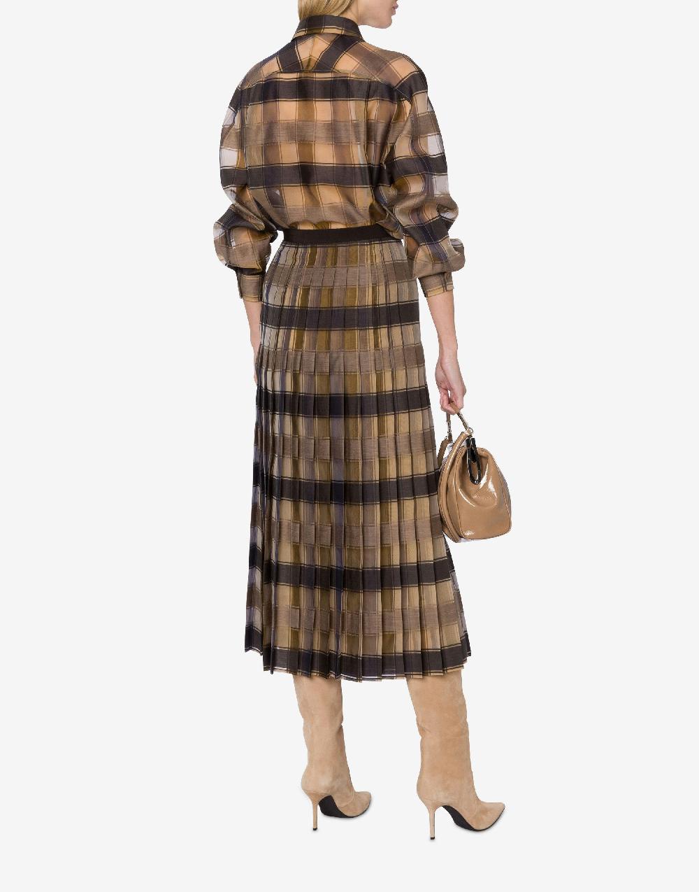 Alberta Ferretti Gonna a pieghe in organza check lana seta In Saldo