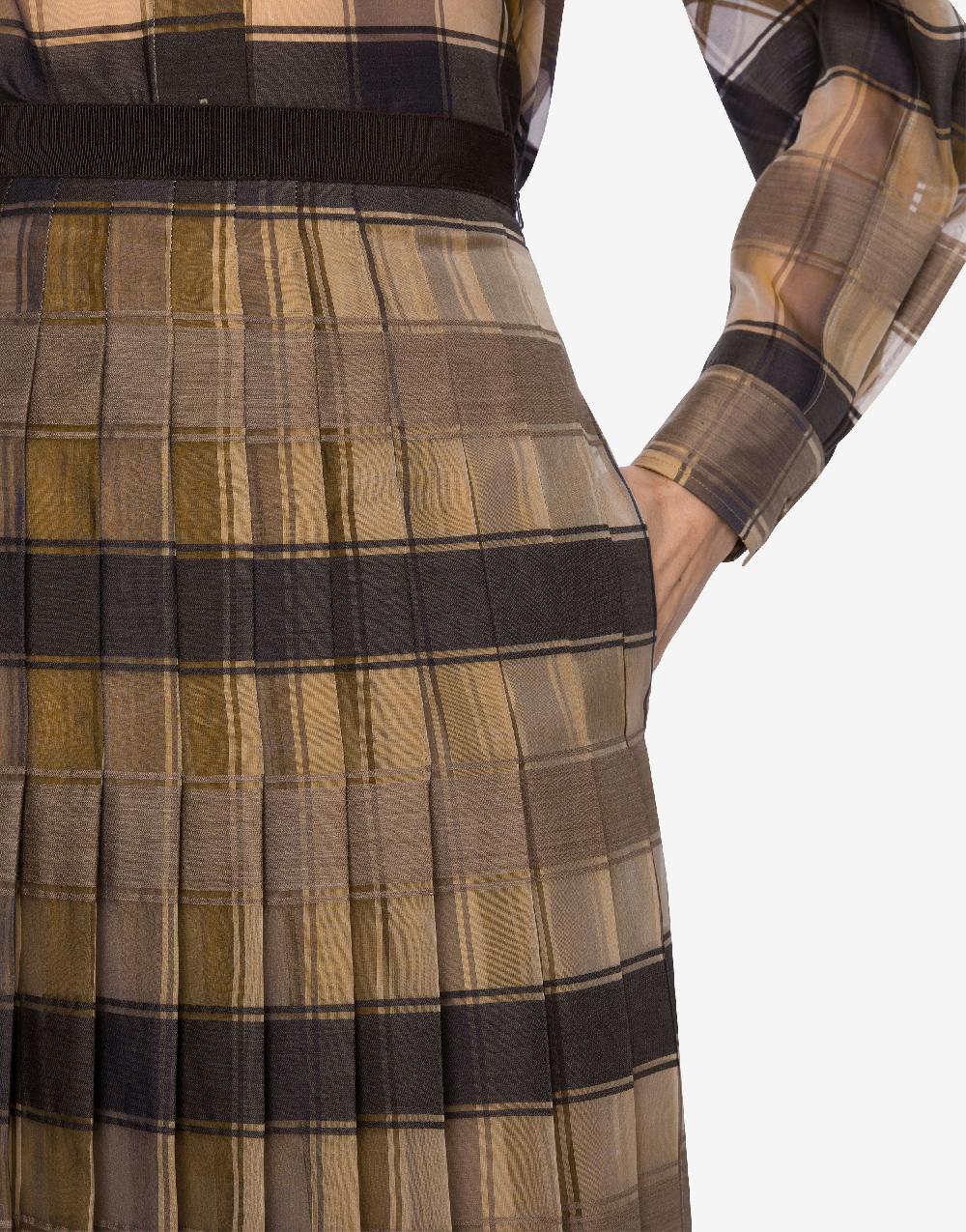 Alberta Ferretti Gonna a pieghe in organza check lana seta In Saldo