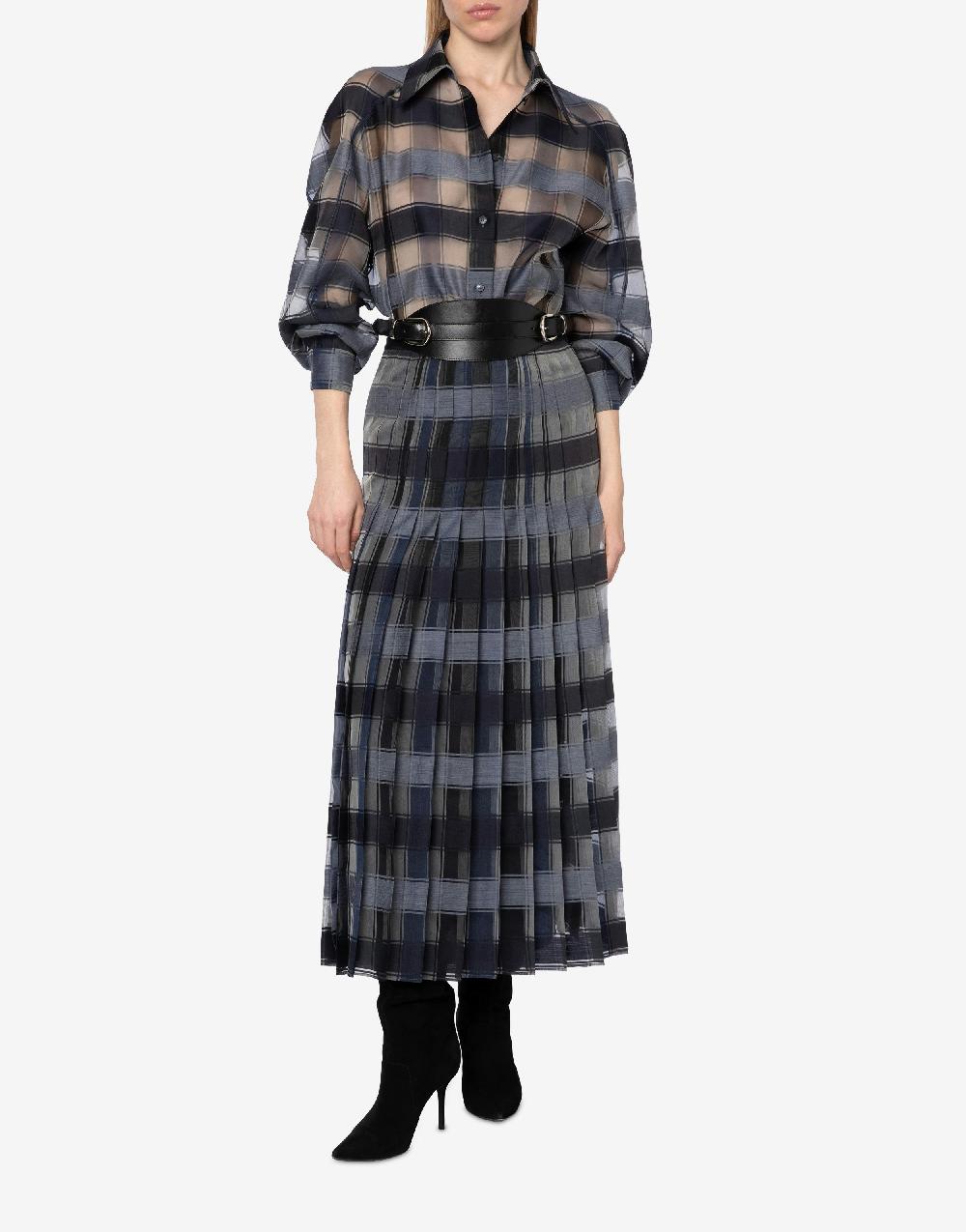 Alberta Ferretti Gonna a pieghe in organza check lana seta Italia