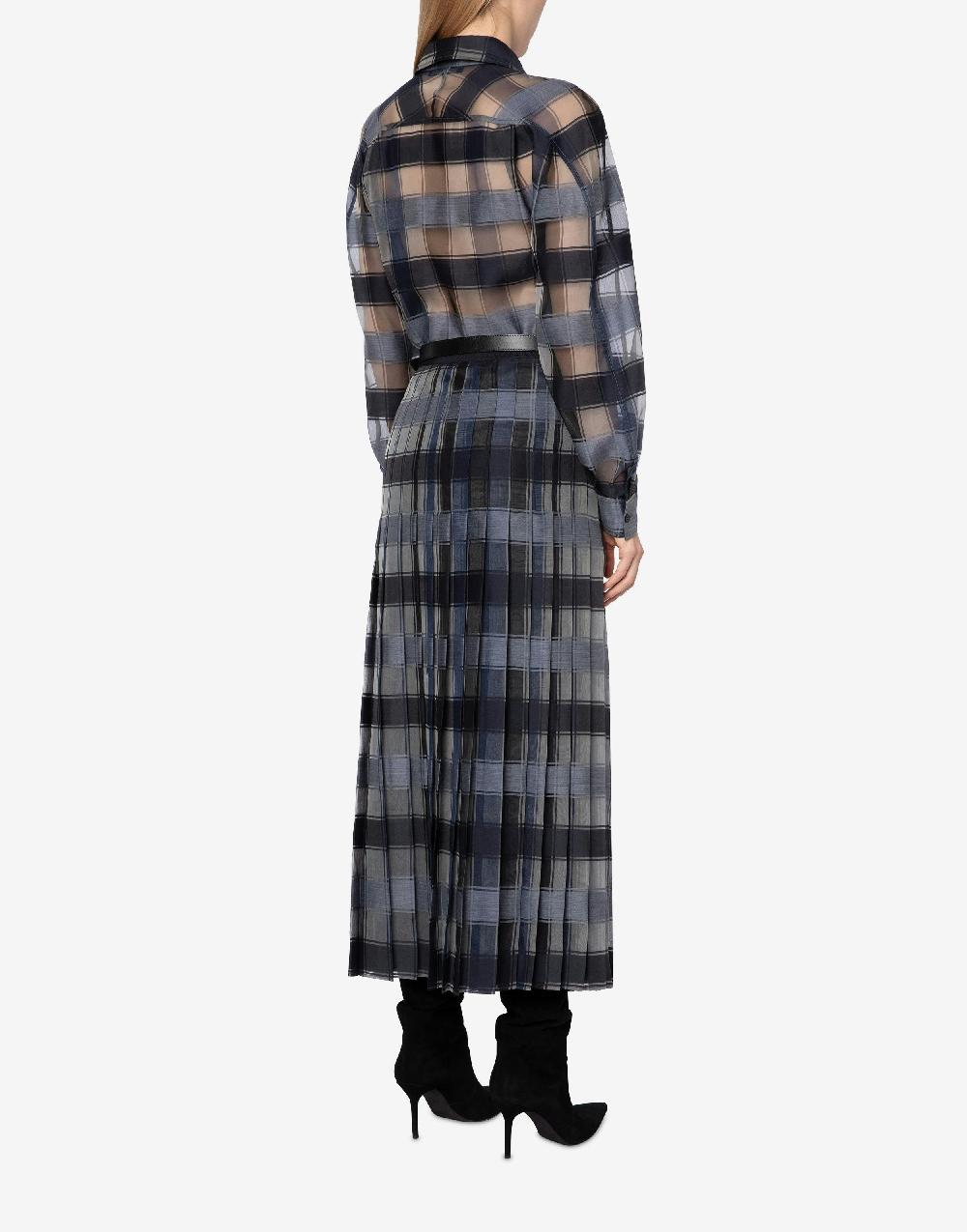 Alberta Ferretti Gonna a pieghe in organza check lana seta Italia