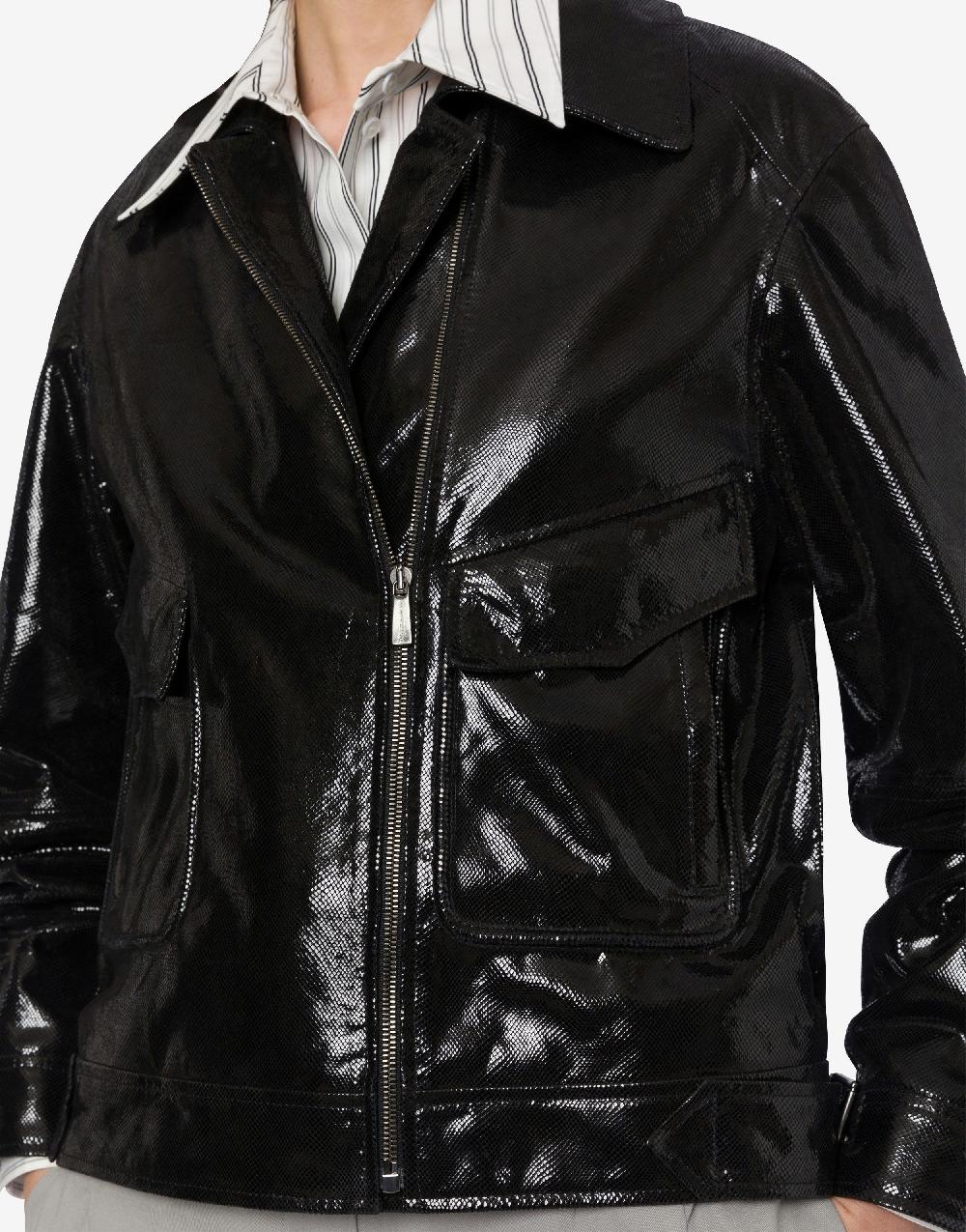 Alberta Ferretti Giacca biker in suede stampa Snake Consegna Veloce