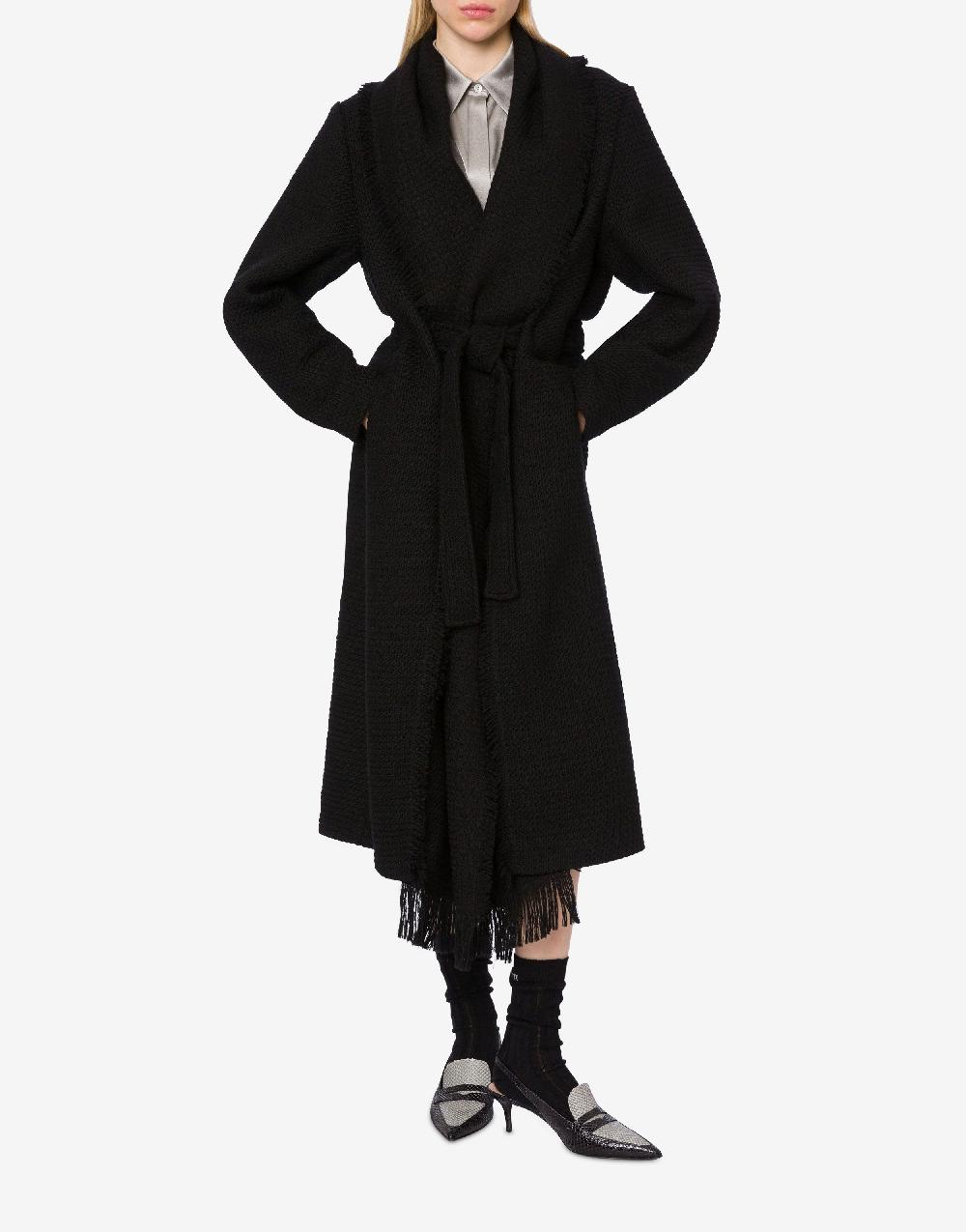 Alberta Ferretti Cappotto in stuoia di lana con frange Sconto