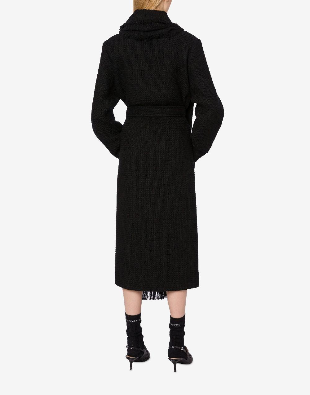 Alberta Ferretti Cappotto in stuoia di lana con frange Sconto