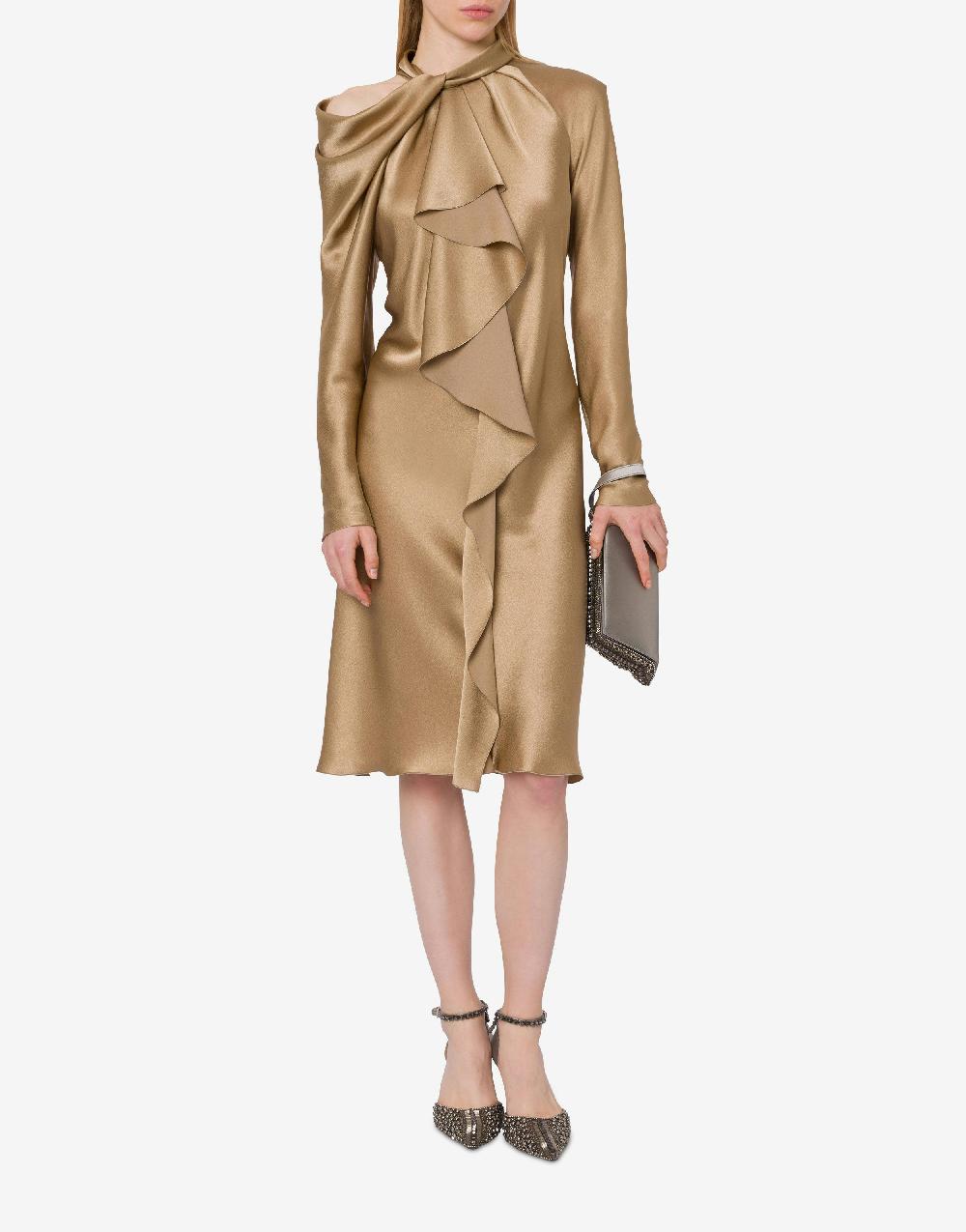 Alberta Ferretti Abito midi in raso con ruche Spedizione Gratuita