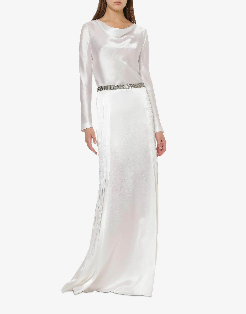 Alberta Ferretti Gonna lunga in raso con plissé Saldi Di Fabbrica
