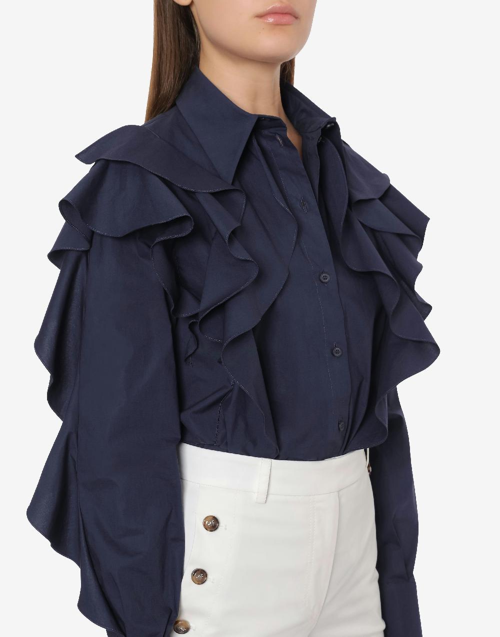 Alberta Ferretti Camicia in popeline stretch con ruches Italy