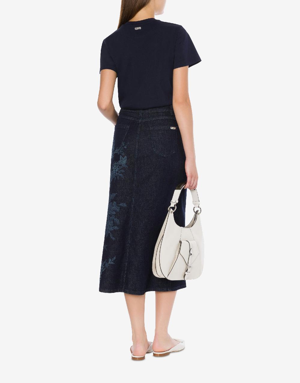 Alberta Ferretti Gonna in denim con disegno ciliegio e farfalle 2025