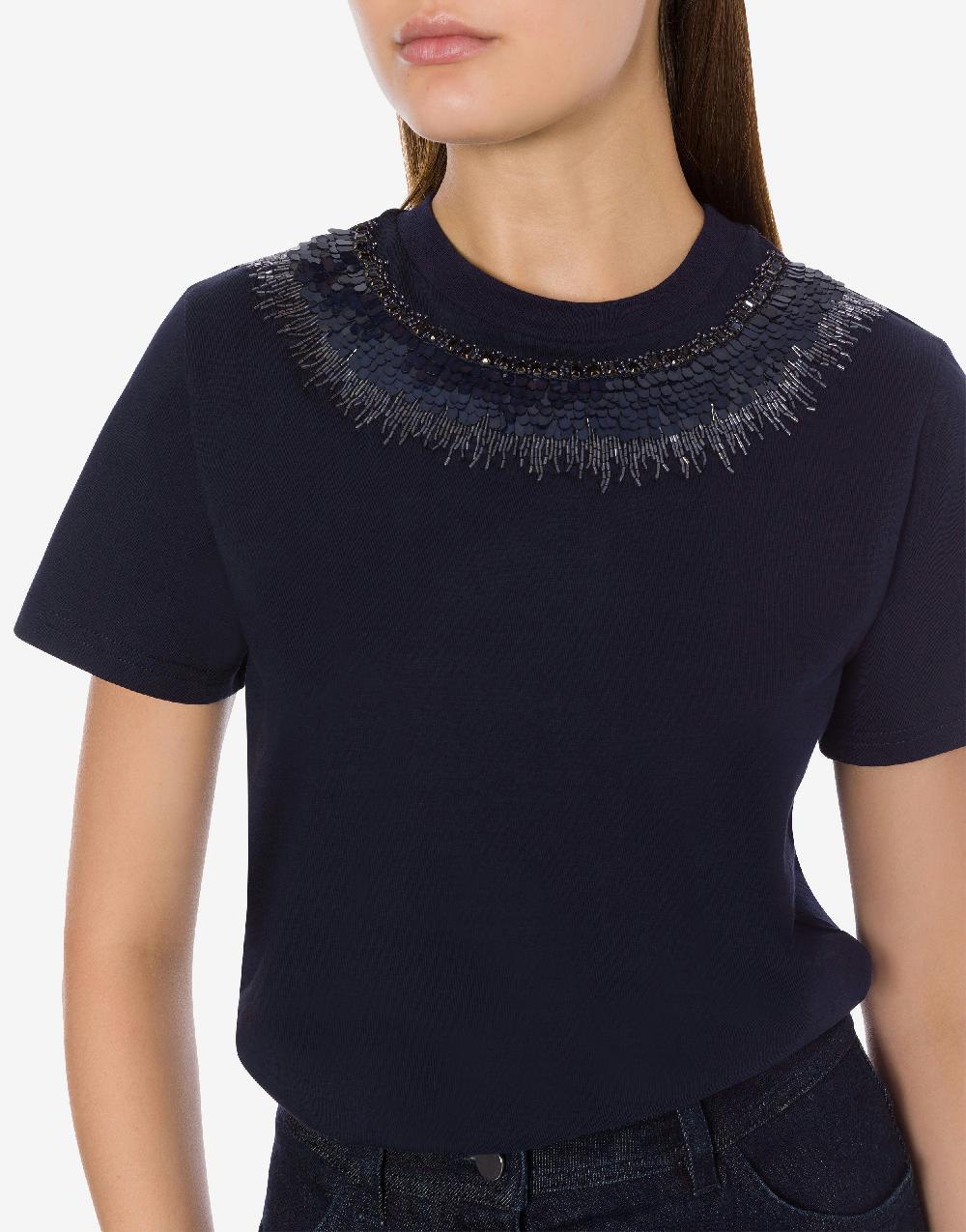 Alberta Ferretti T-shirt in jersey con ricamo paillettes e stones Nuovo