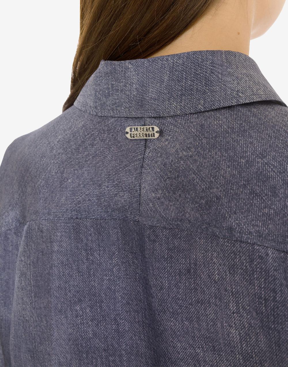 Alberta Ferretti Camicia in habotai stampa denim Grandi sconti
