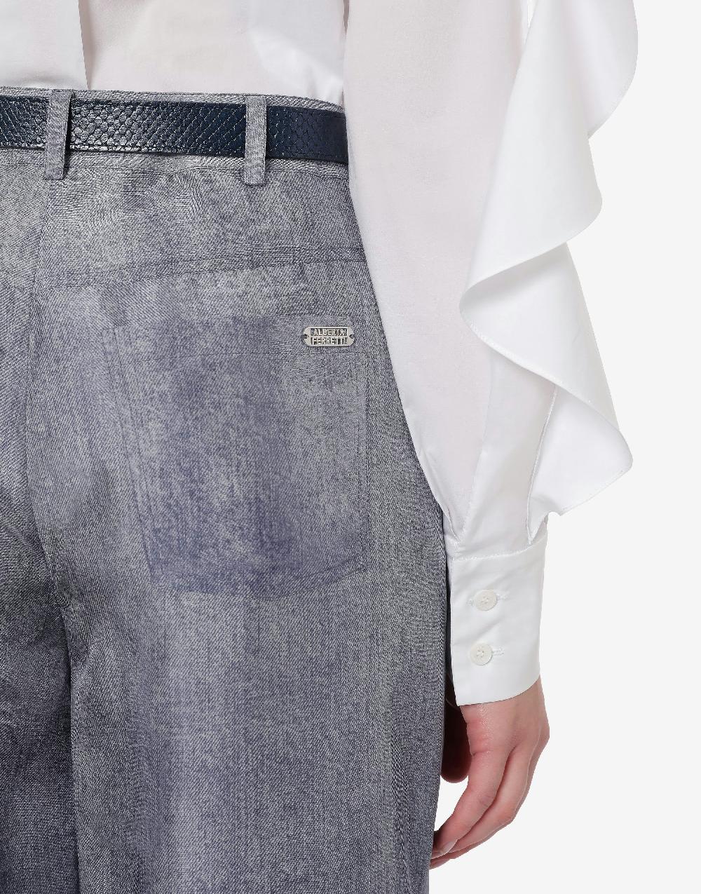 Alberta Ferretti Pantalone oversize in habotai stampa denim Nuovi prodotti