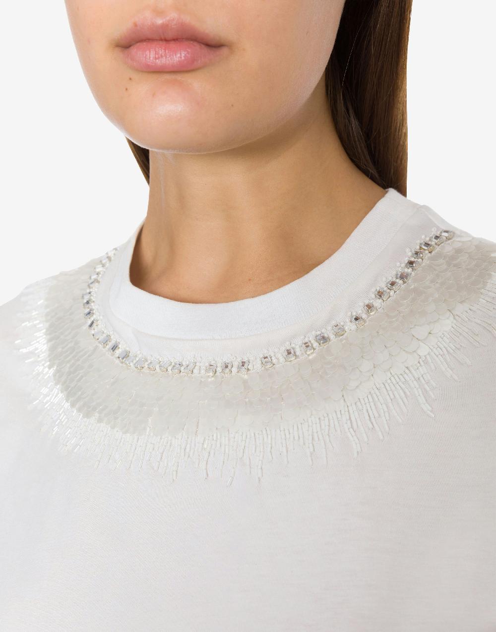 Alberta Ferretti T-shirt in jersey con ricamo paillettes e stones Promozione