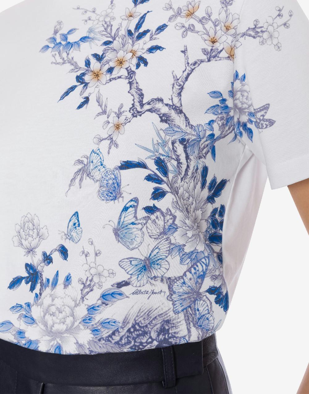 Alberta Ferretti T-shirt in jersey con stampa ciliegio e farfalle Pezzi Unici
