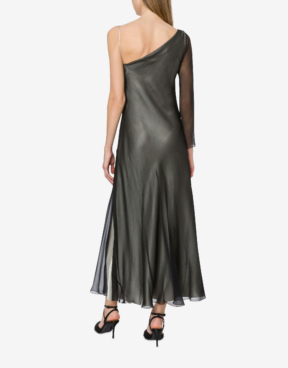 Alberta Ferretti Abito lungo in raso e chiffon con pizzo Promozione Limitata