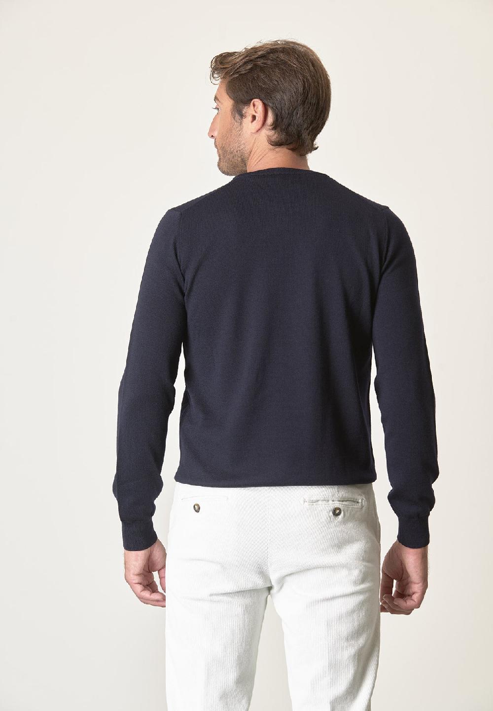 Angelico Girocollo blu lana merinos extrafine Outlet