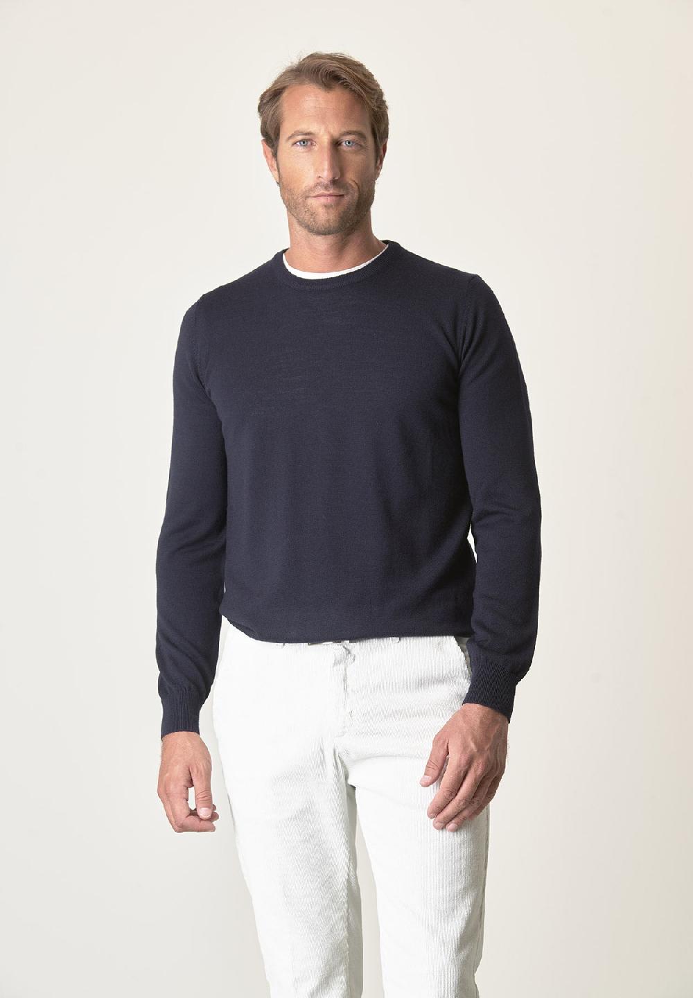 Angelico Girocollo blu lana merinos extrafine Outlet