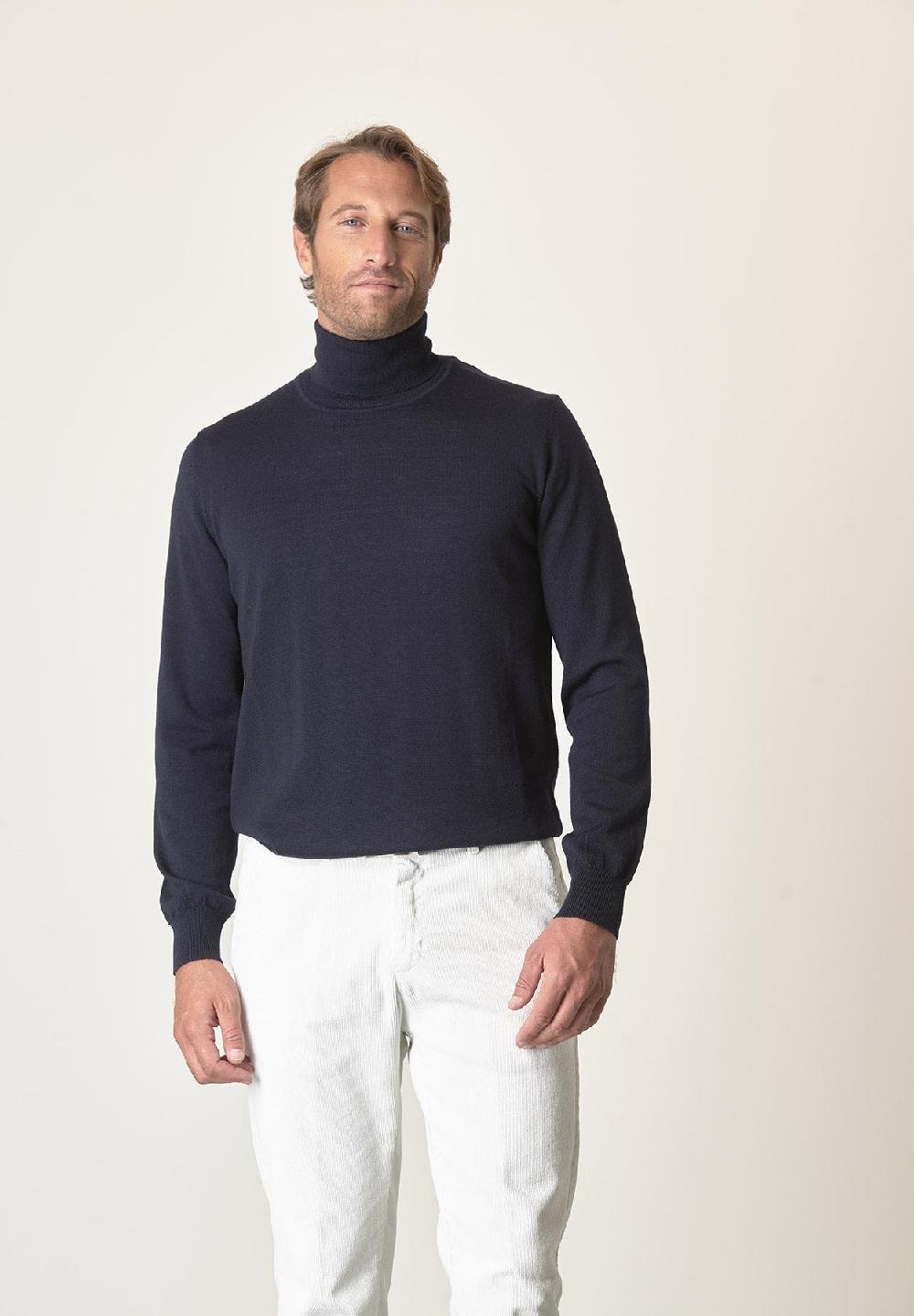 Angelico Dolcevita blu lana merinos extrafine Saldi Di Fabbrica