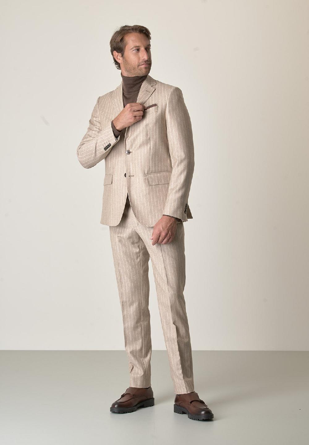Angelico Abito beige gessato flanella lana vergine custom fit 2025