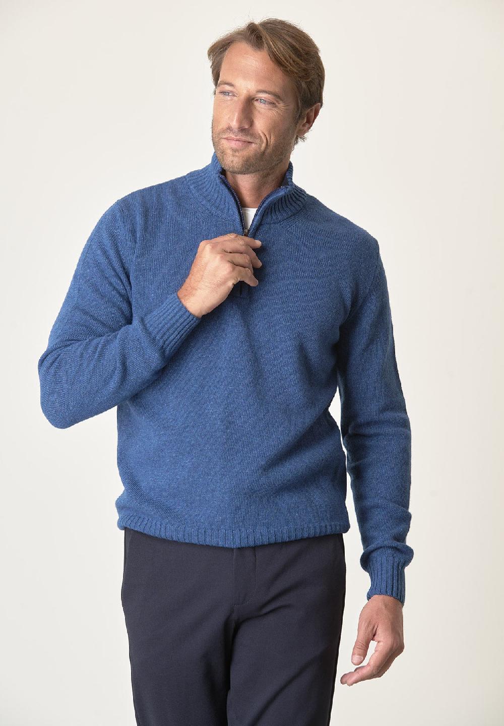 Angelico Lupetto zip blu denim misto lana 2025