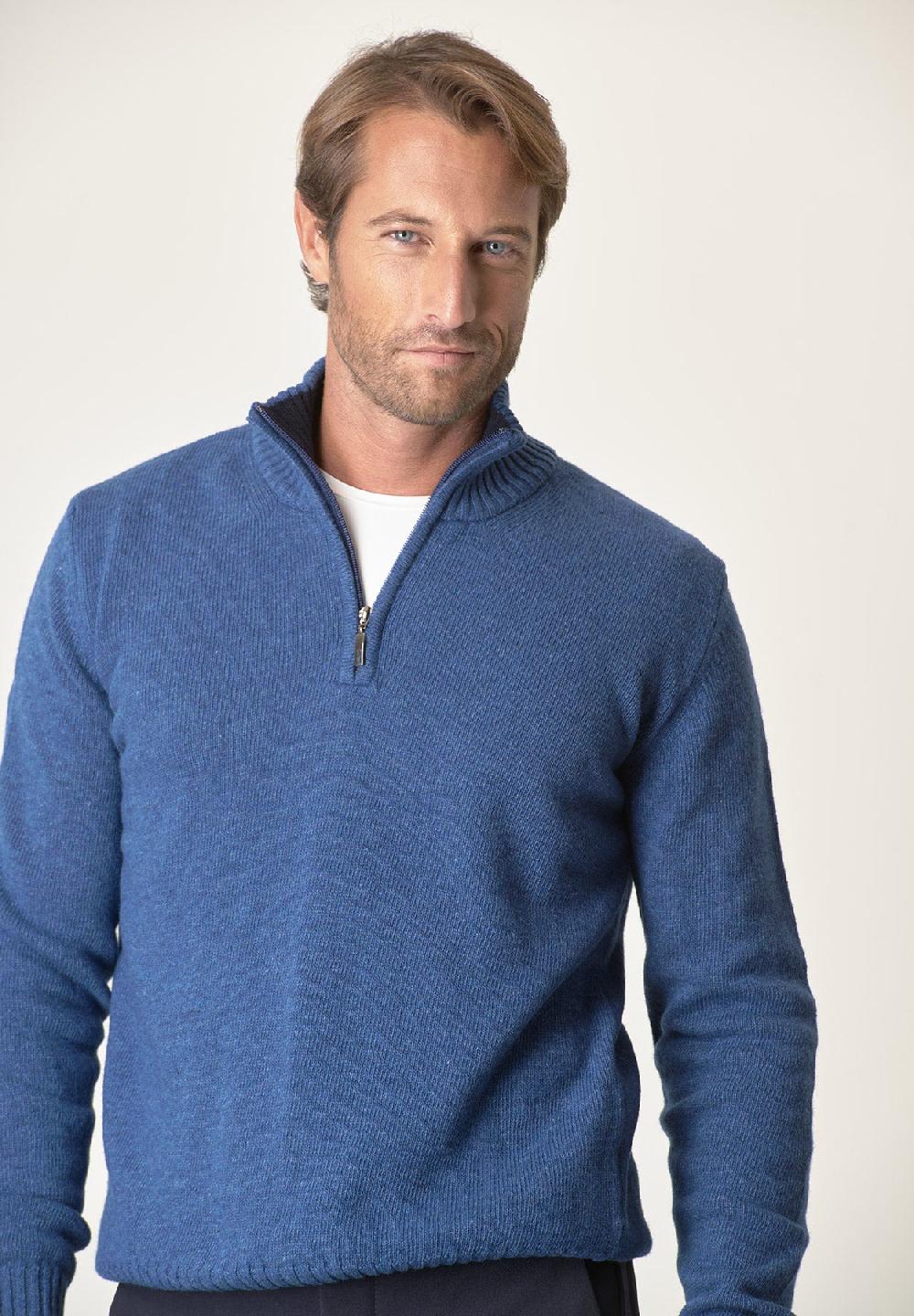Angelico Lupetto zip blu denim misto lana 2025