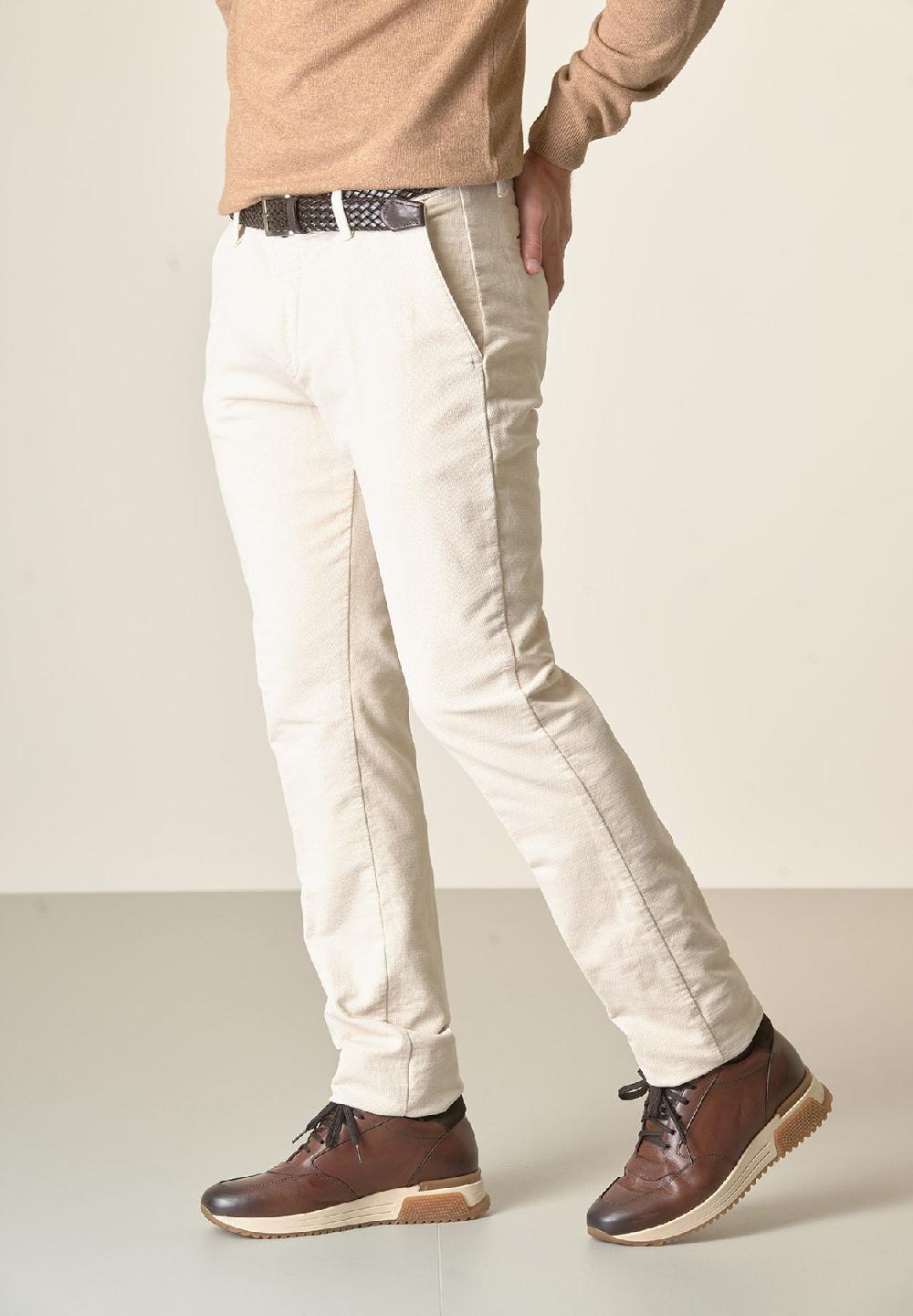 Angelico Pantalone gesso fustagno jacquard cotone slim fit Offerta