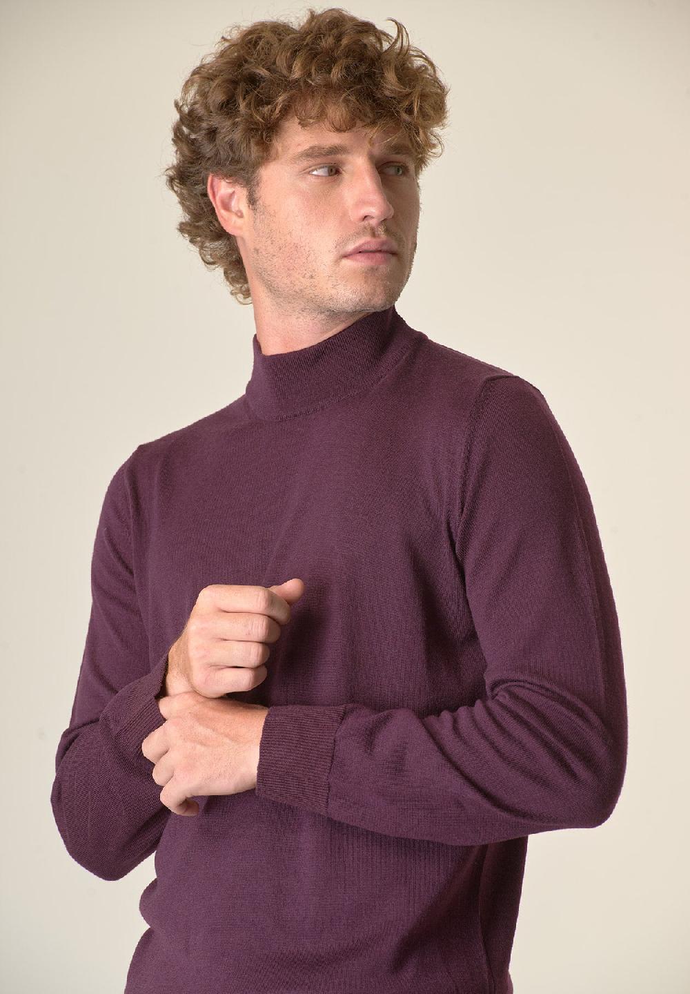 Angelico Lupetto viola melanzana lana merinos extrafine Consegna Veloce