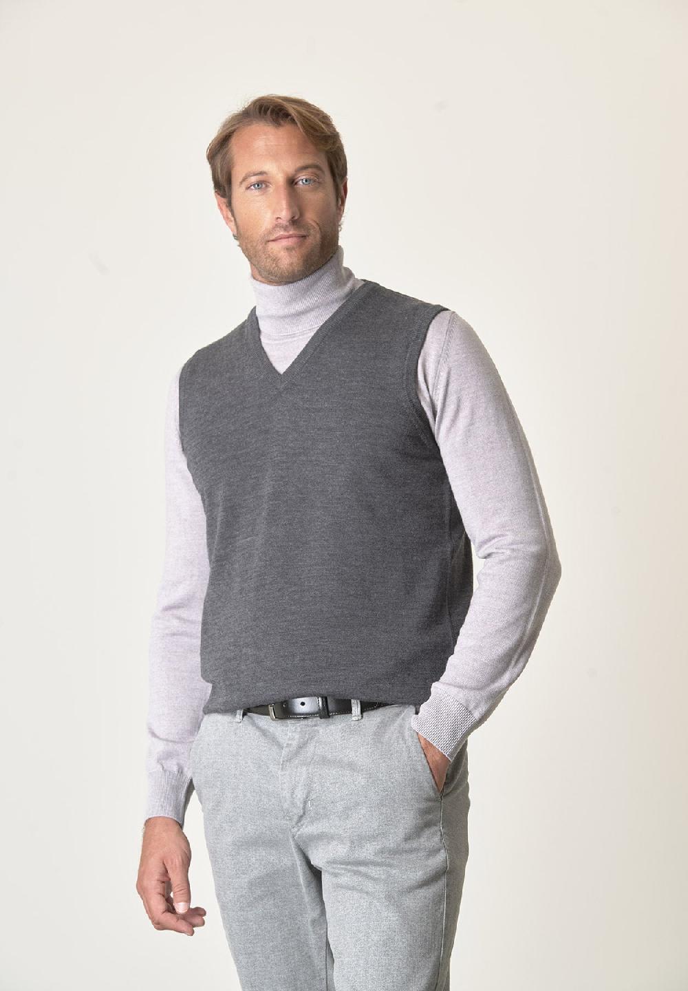 Angelico Gilet grigio scuro lana merinos extrafine Shopping Online