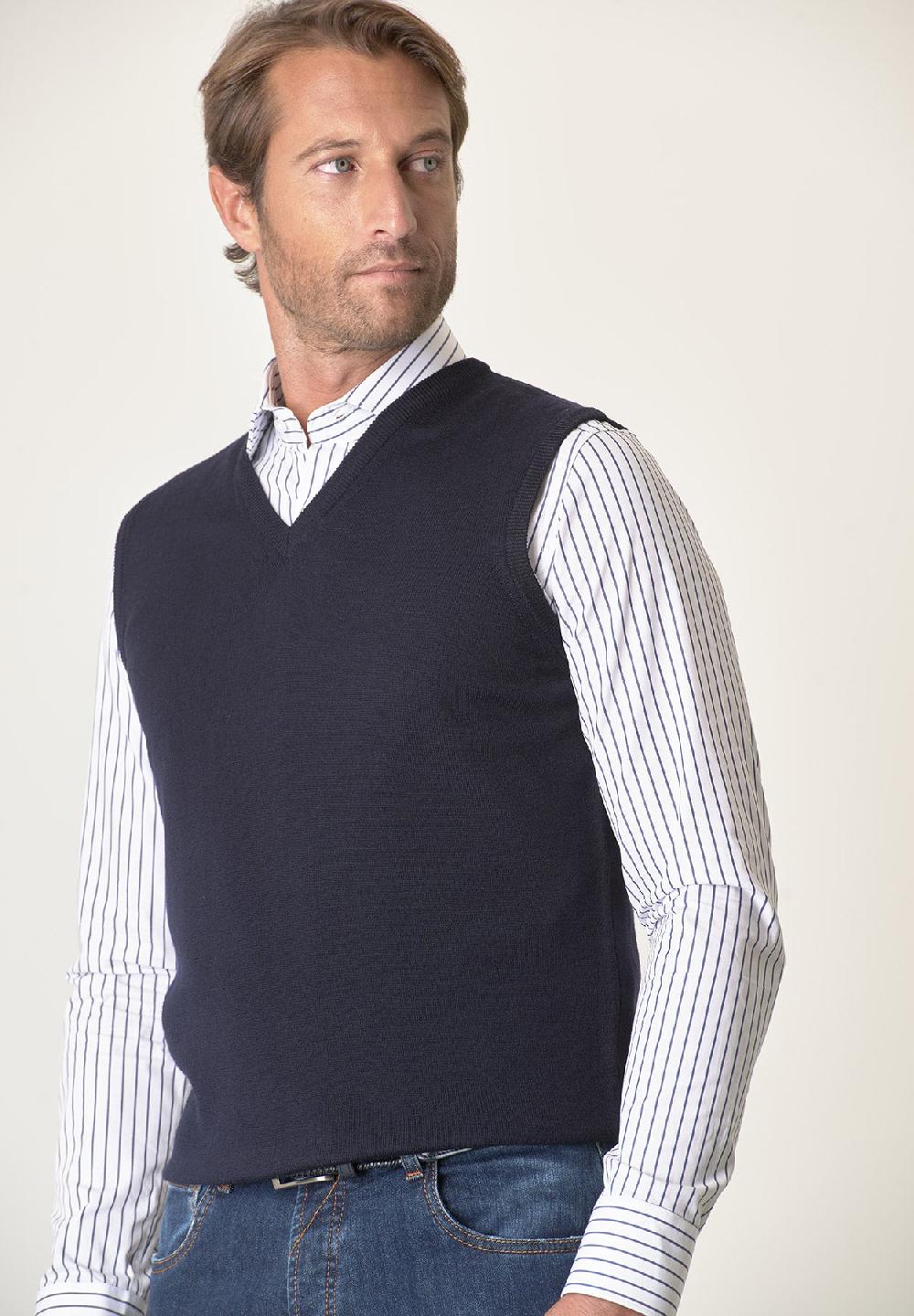 Angelico Gilet blu lana merinos extrafine Novità