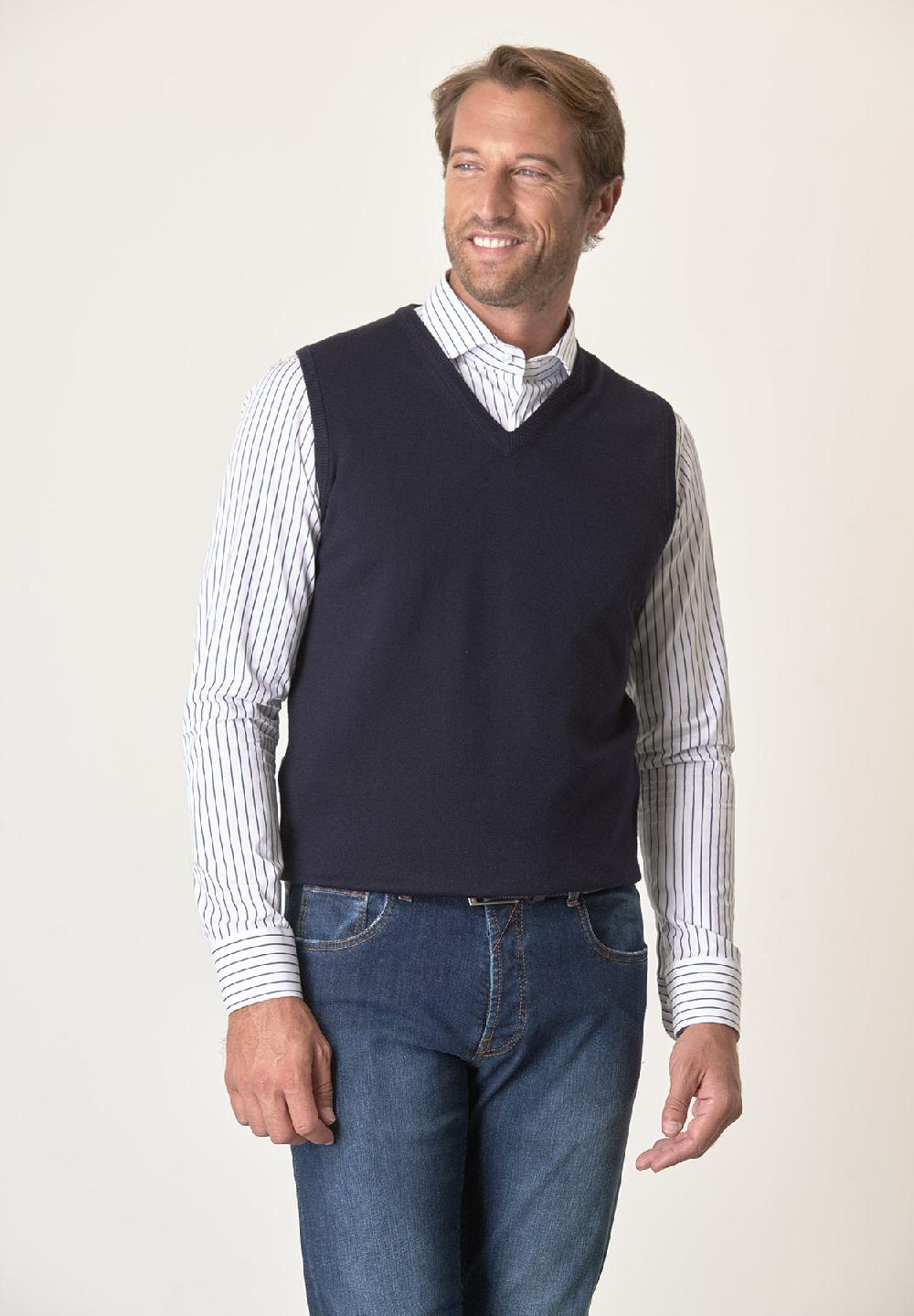 Angelico Gilet blu lana merinos extrafine Novità