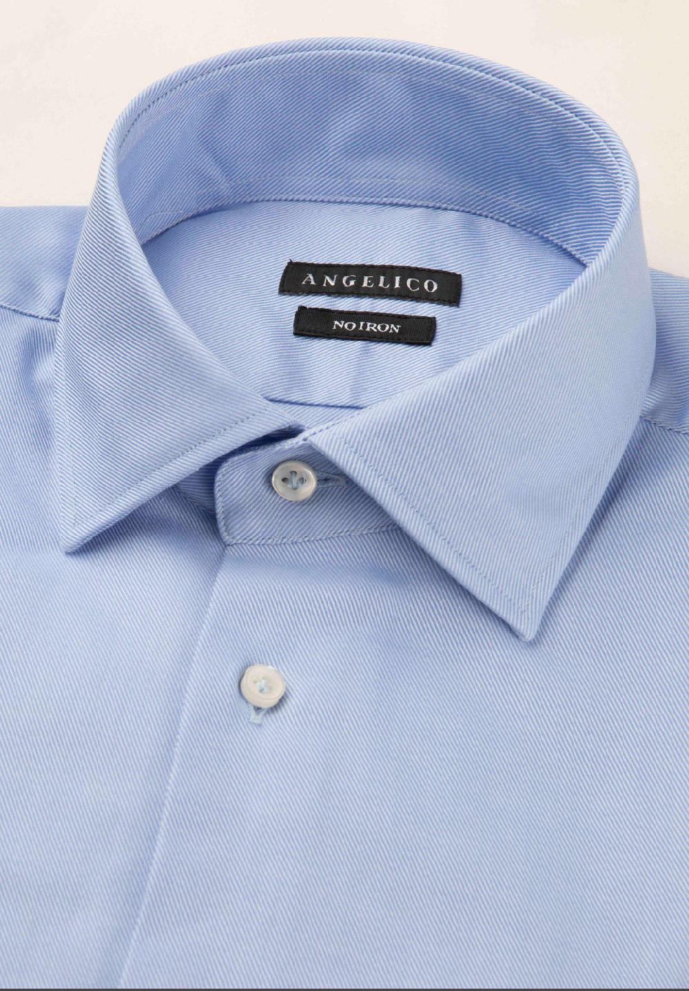 Angelico Camicia azzurra no-stiro cotone custom fit Offerta speciale