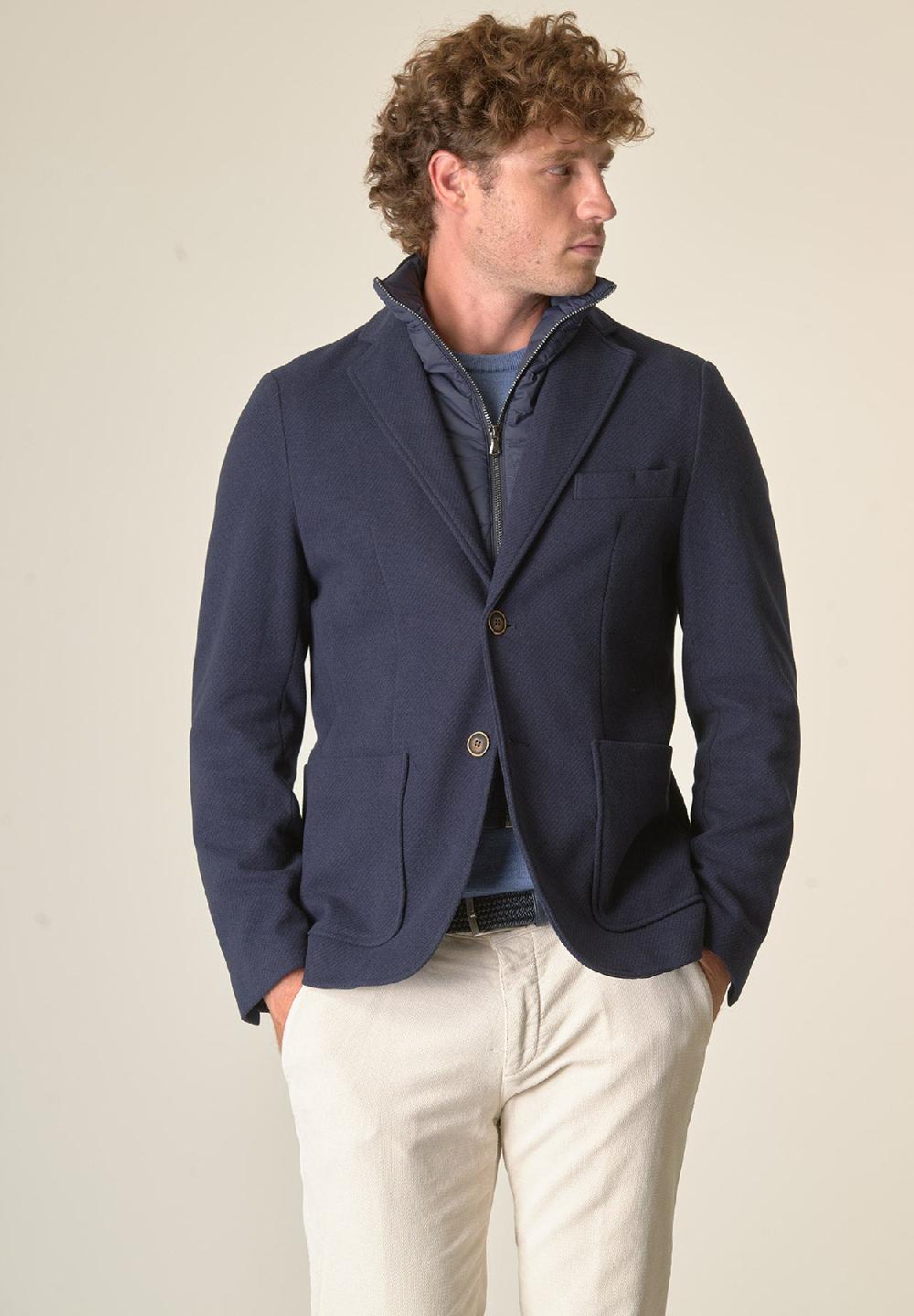Angelico Giacca blu melange con pettorina custom fit Nuova