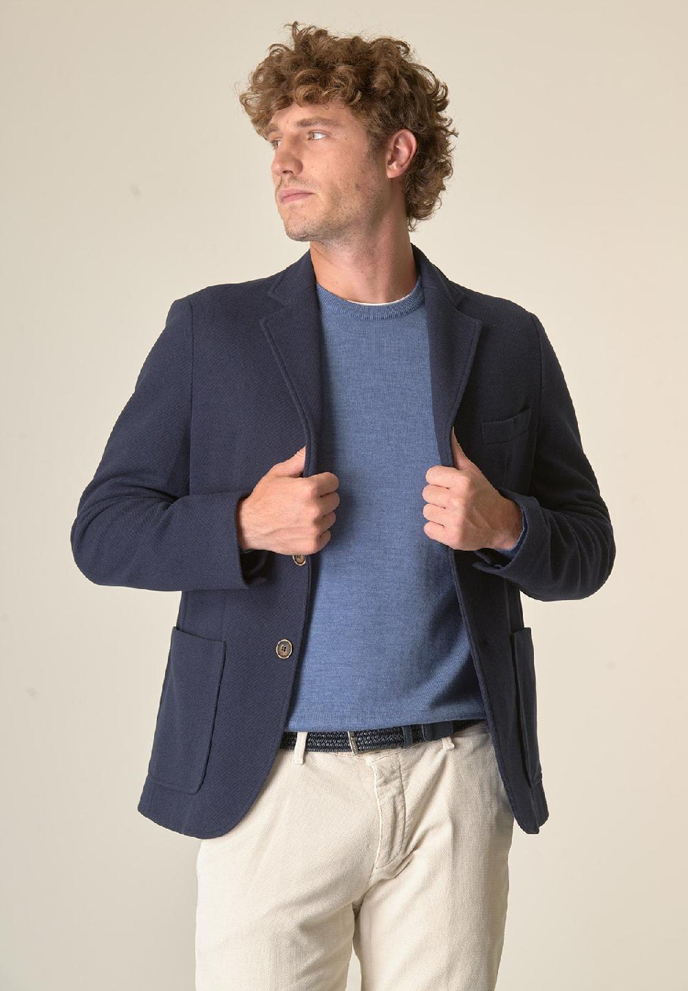 Angelico Giacca blu melange con pettorina custom fit Nuova