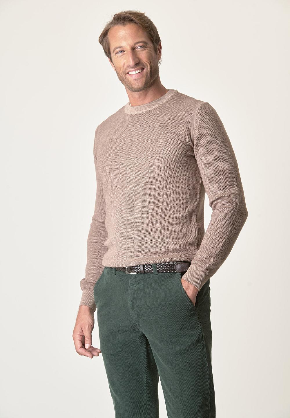 Angelico Girocollo beige nido d'ape lana merinos Promozione