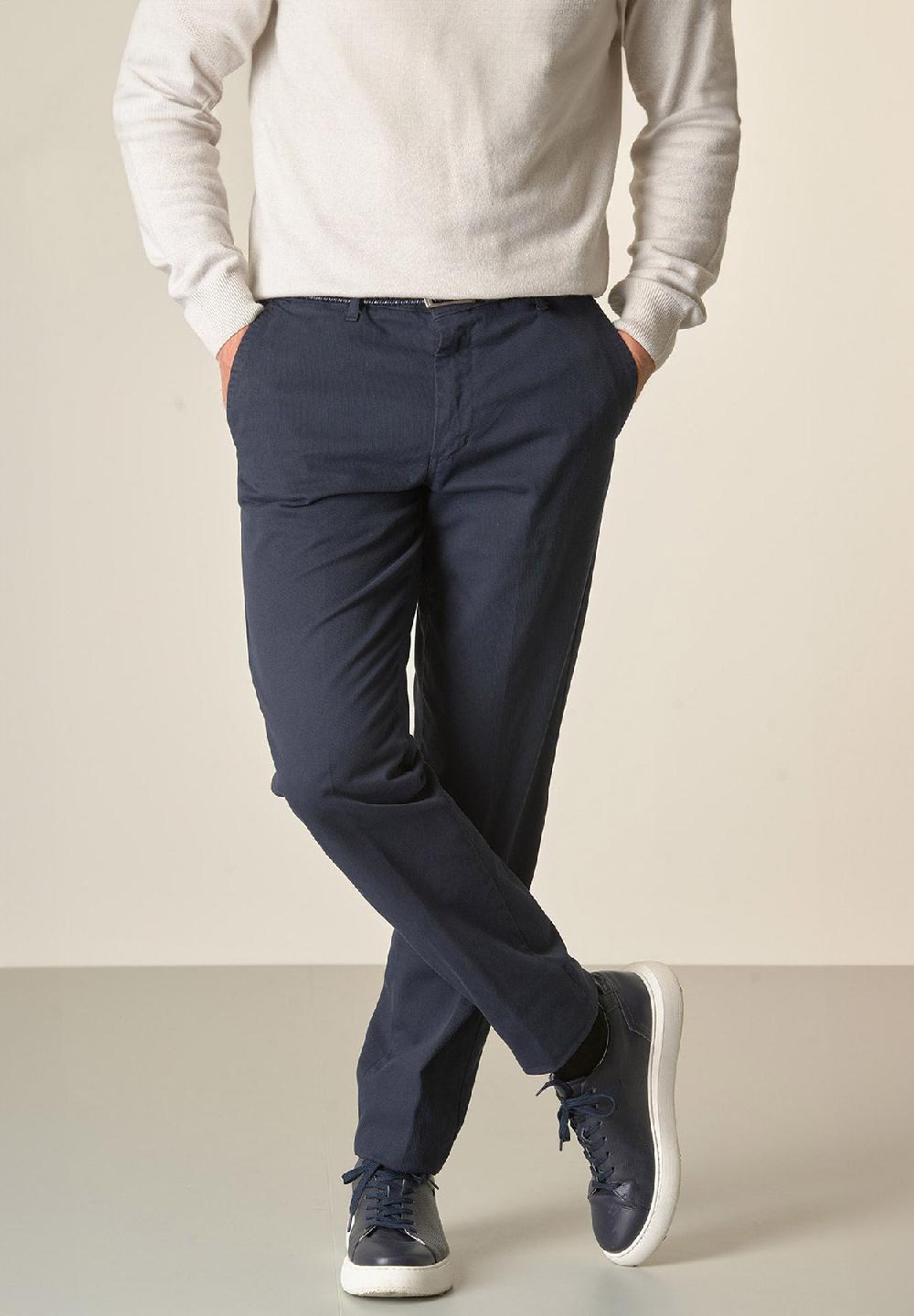 Angelico Pantalone blu tricotina cotone stretch regular fit