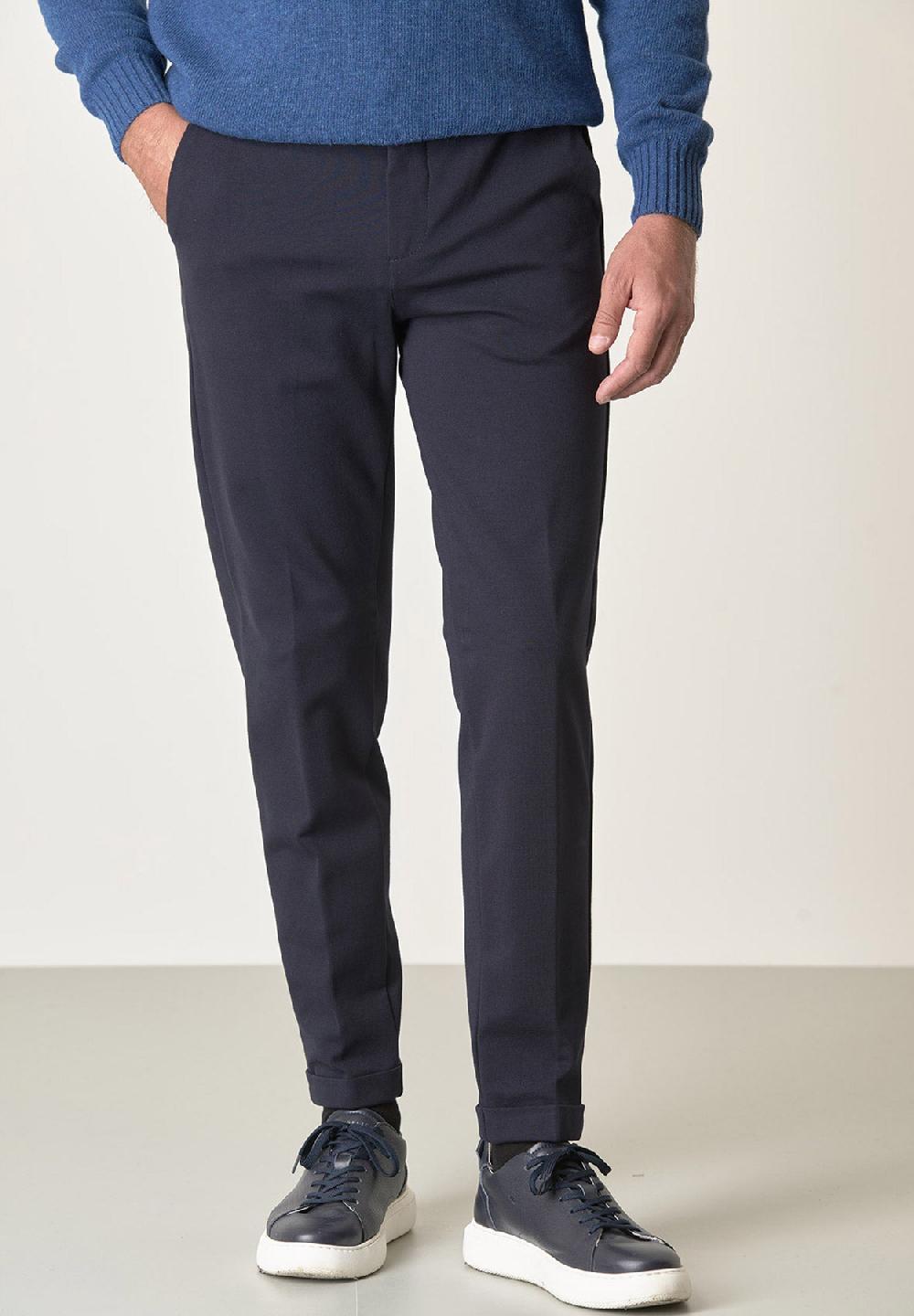 Angelico Pantalone blu punto milano con coulisse slim fit