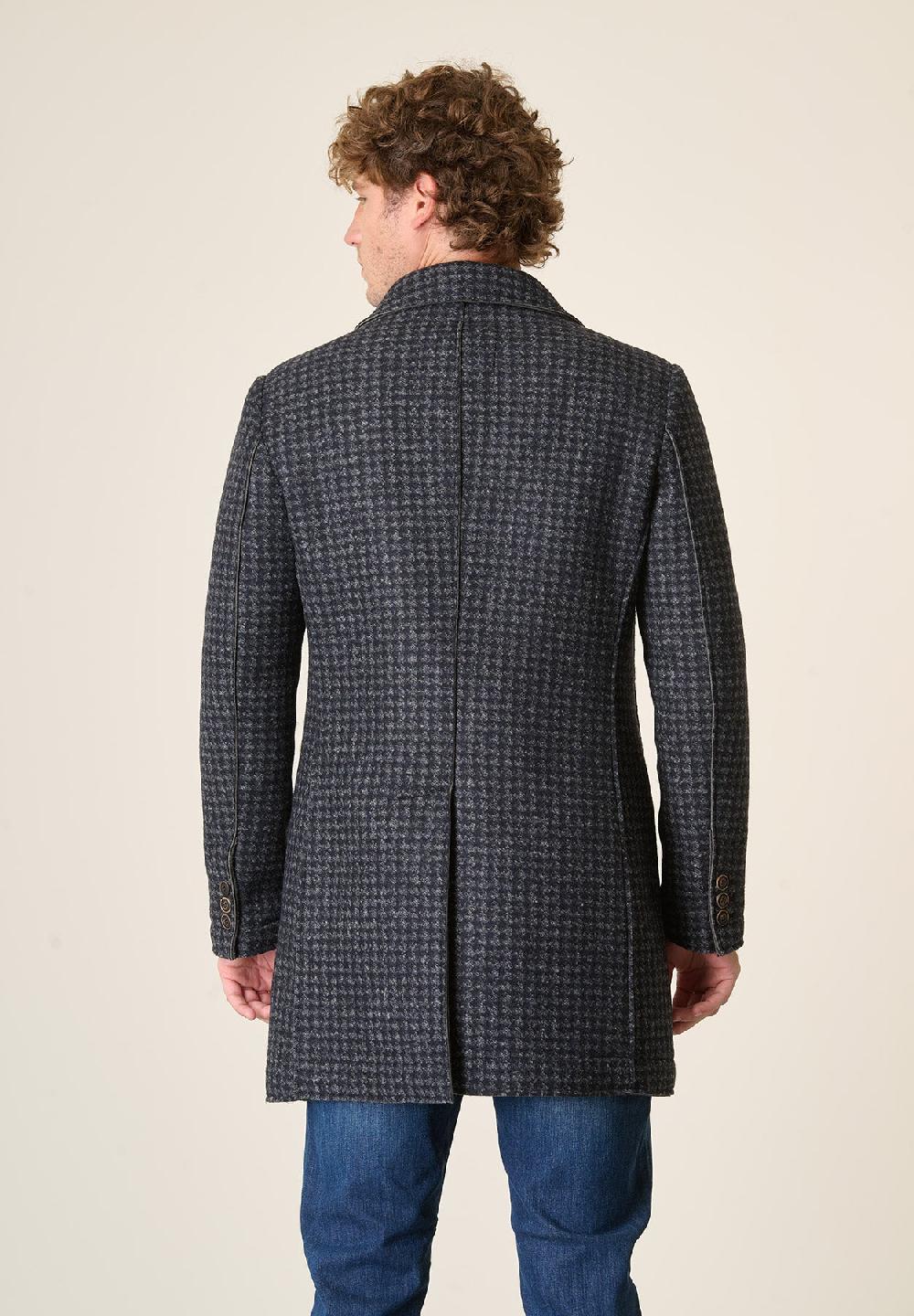 Angelico Cappotto blu grigio melange taglio vivo fantasia Pied de Poule Convenienza