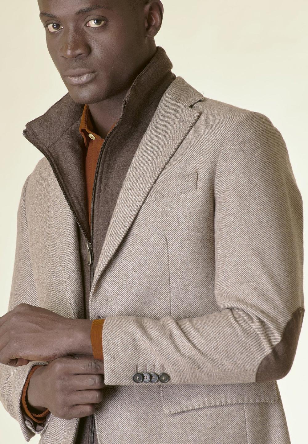 Angelico Giacca beige lana pettorina e toppe custom fit Novità