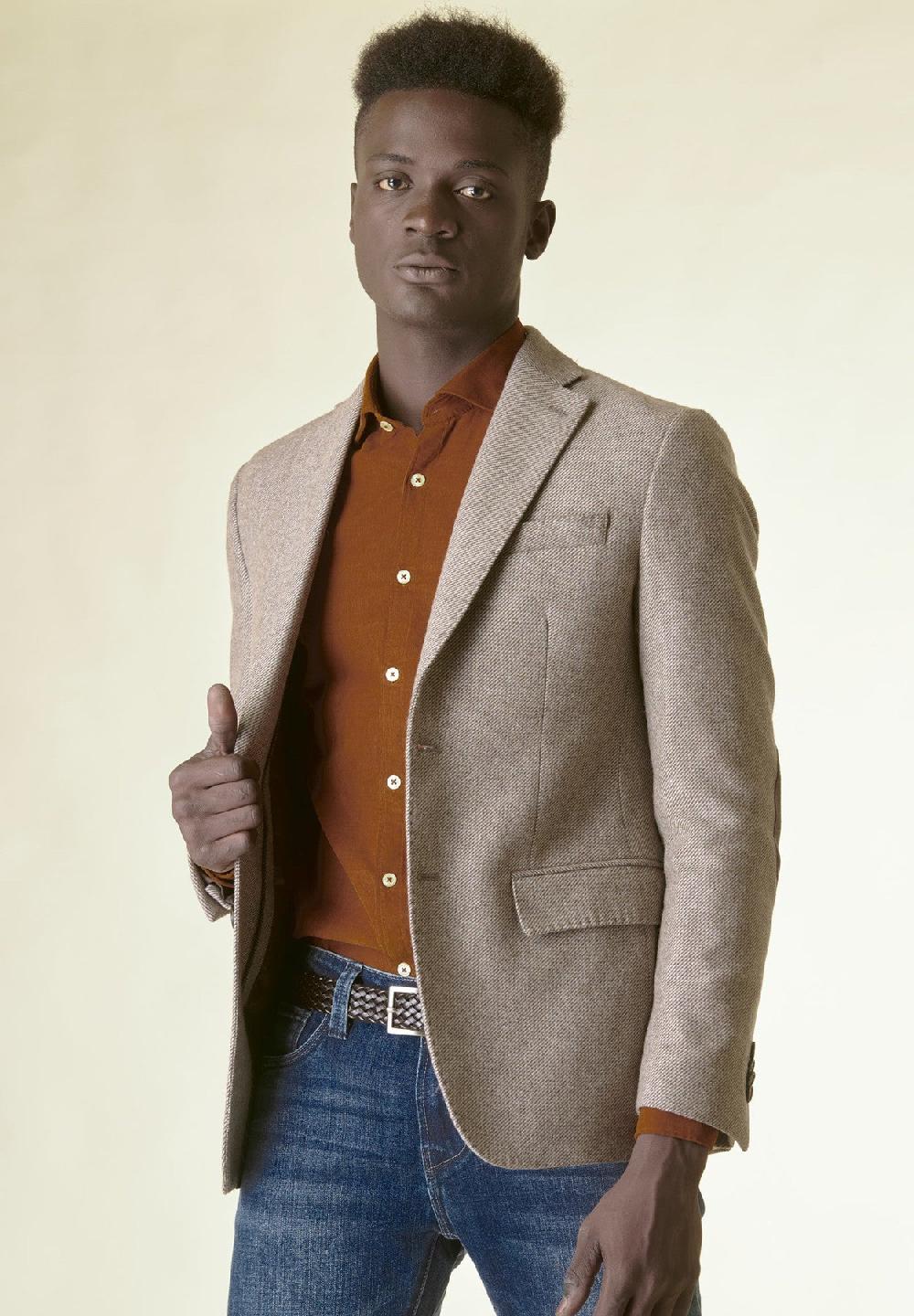 Angelico Giacca beige lana pettorina e toppe custom fit Novità