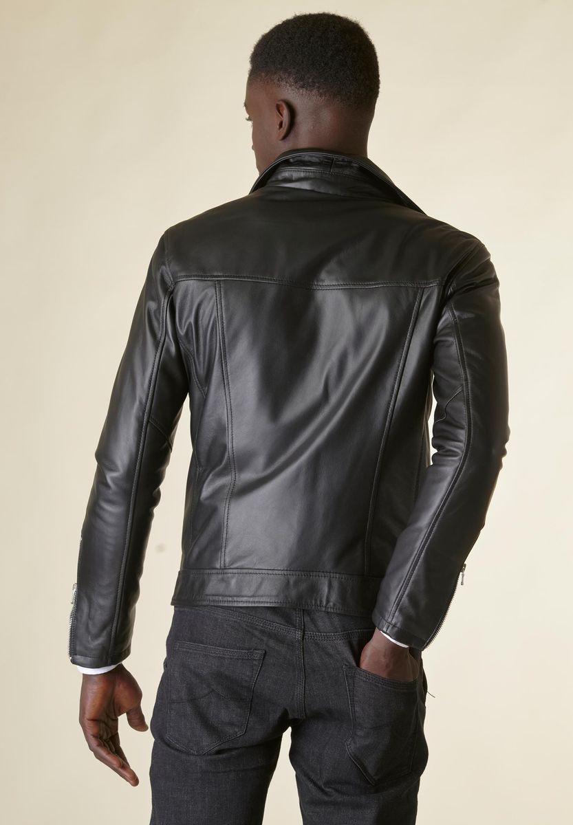 Angelico Giubbotto Chiodo nero biker nappa Presa